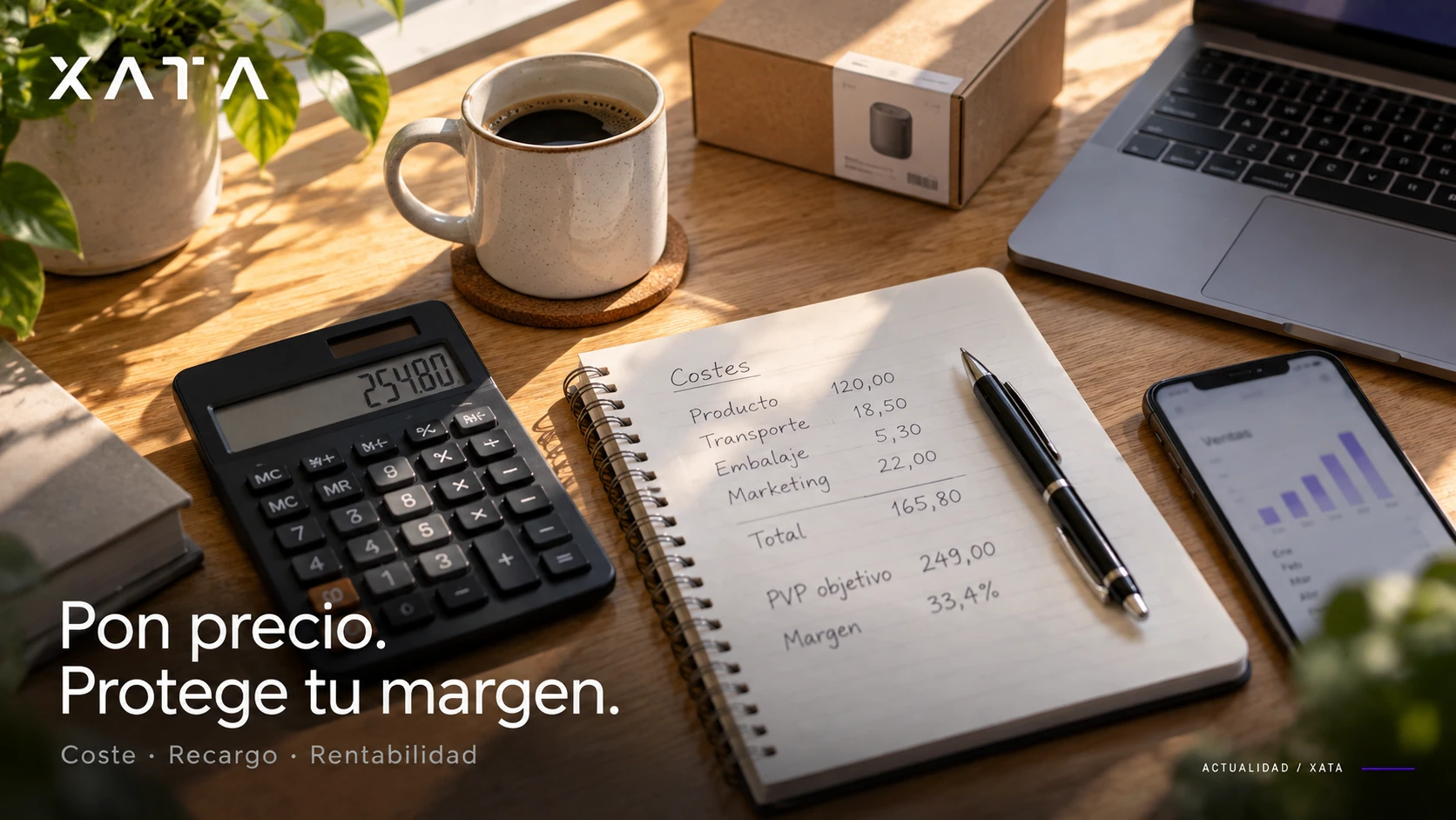 Calculadora, cuaderno y herramientas de trabajo: Pon precio. Protege tu margen.